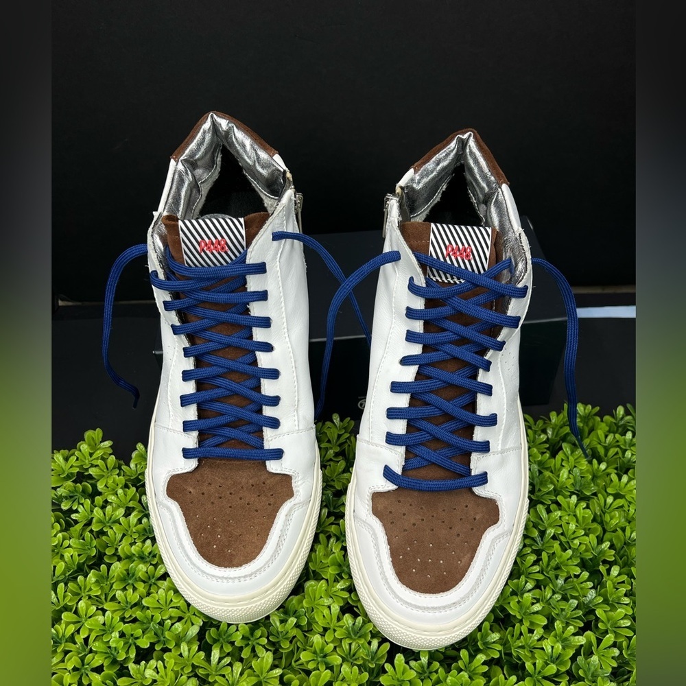 P448 Men White and Brown Suede High-Top Sneakers. Italian leather size 43